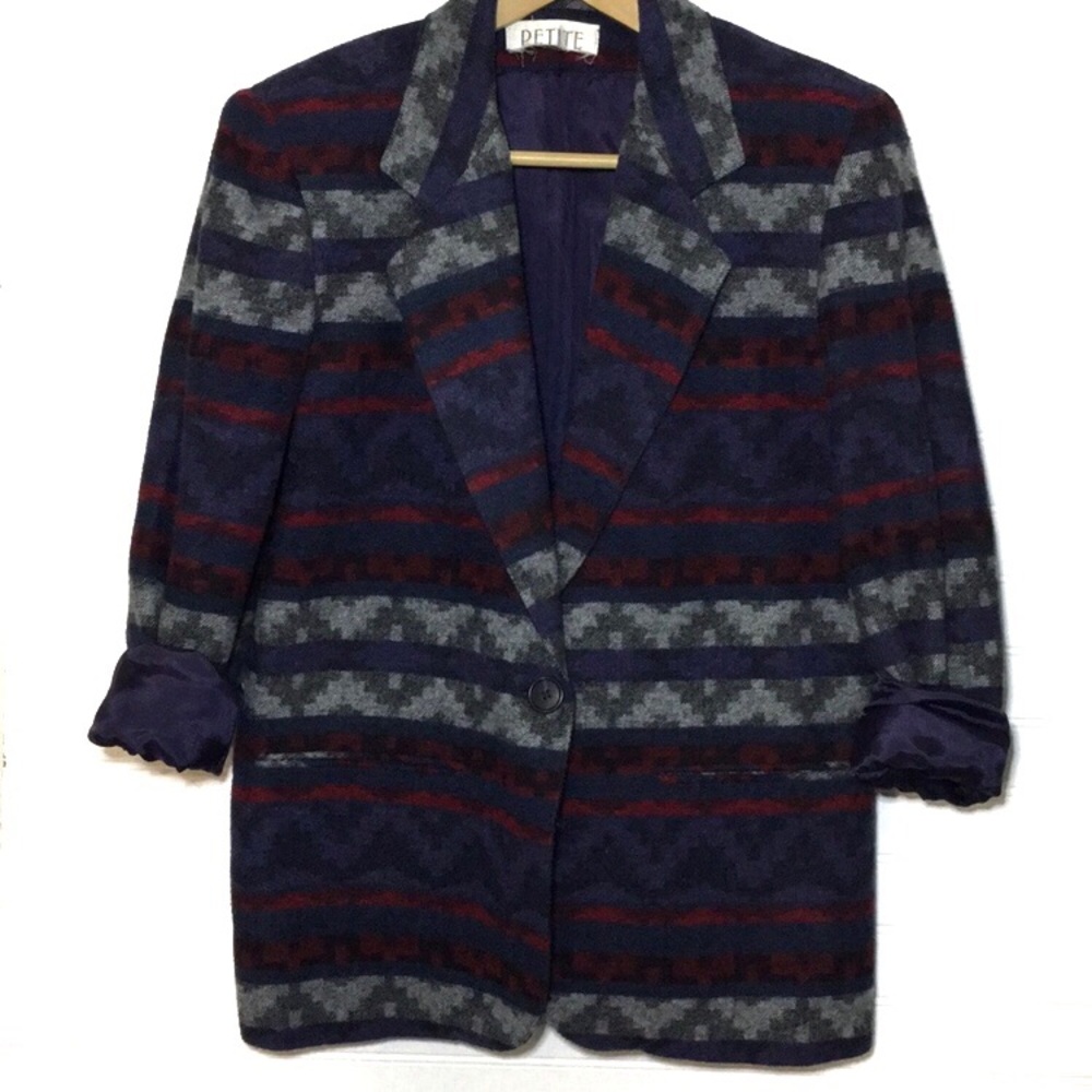 VTG PETITE SOPHISTICATE |Southwest Lined Blazer
